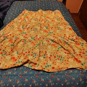 Orange and Blue Tiered A-Line Midi Skirt